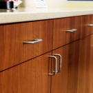 Detail of coffee bank of cabinets and counter top.